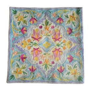 Hand Embroidered‎ Throw Pillow Cushion Cover Wool on Cotton 16.5" Shah Imports